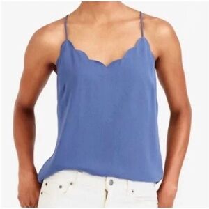 New J. Crew Sz 10 Blue Tank Top w Scallop Detail Office Career Summer Resortwear